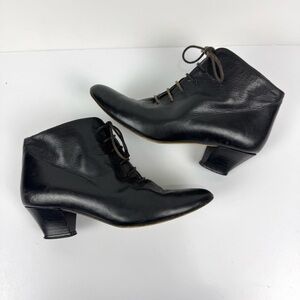 VTG Sudini Womens Sz 5B Ankle Booties Black Leather Made in Italy Lace Up Witchy